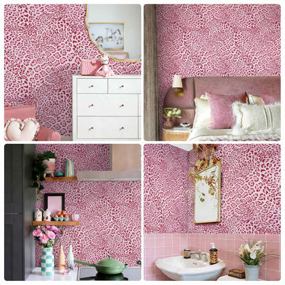 Cheetah Print Decor Peel and Stick Wallpaper (Pink / 17.3" x 118")