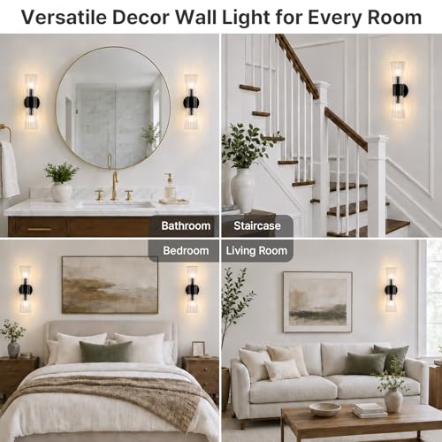 Black Glass Wall Sconce Light (Black Clear Glass)