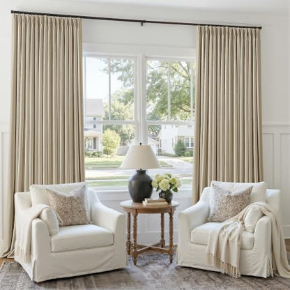 90 Inch Linen Blackout Pleated Curtains 50 Inch Wide for Living Room Darkening Pinch Pleat 100% Black Out Drapes Thermal Insulated Soundproof Oatmeal 90 Inch Curtain for Dining Bedroom 2 Panels Set (Oatmeal / 50"W x 90"L (Pack of 2))