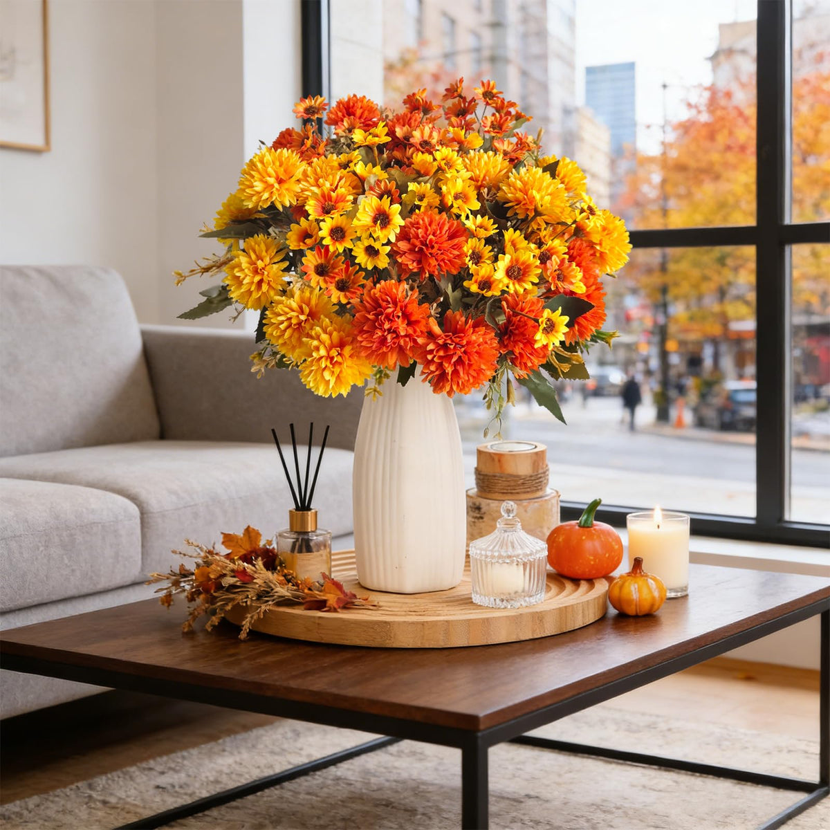 8Pcs Fake Flowers Artificial Mums for Outdoors (Mixed Mums / 8Pcs)