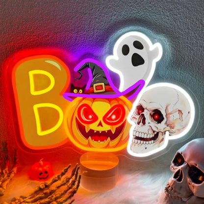 Halloween Neon Sign Dimmable UV Printed Boo Spooky Pumpkin Ghost Neon Light
