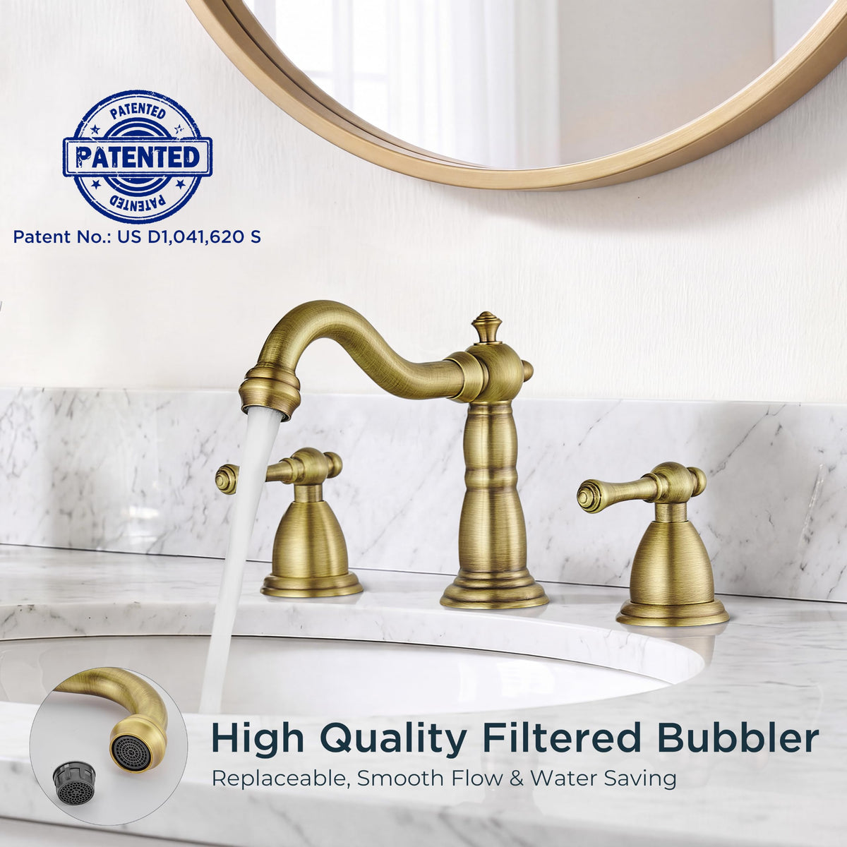 Bathroom Sink Faucet 3 Hole Vintage 8 inch Widespread Antique Brass (Antique Brass)