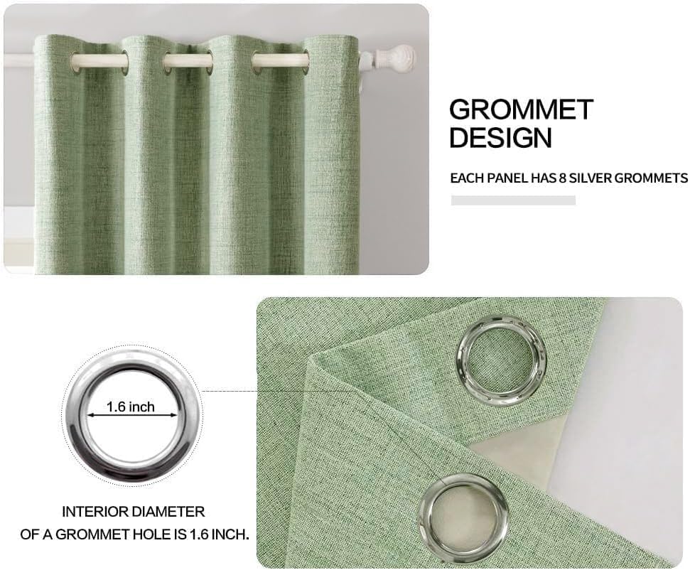 100% Blackout Linen Curtains for Bedroom 52x63 Inches Sage Green (Sage Green / 52"W x 63"L (Pack of 2))
