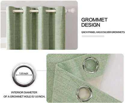 100% Blackout Linen Curtains for Bedroom 52x63 Inches Sage Green (Sage Green / 52"W x 63"L (Pack of 2))