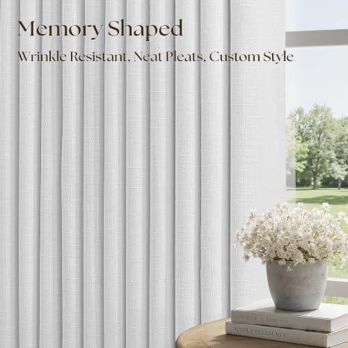 White Linen Blackout 96 Inch Curtains for Living Room 2 Panels Set Pinch Pleated Back Tab Drapes Farmhouse Thermal Insulated Full Black Out Curtains 96 Length High Ceiling to Floor 50 Inch Wide (Snow White / 50"W x 96"L (Pack of 2))