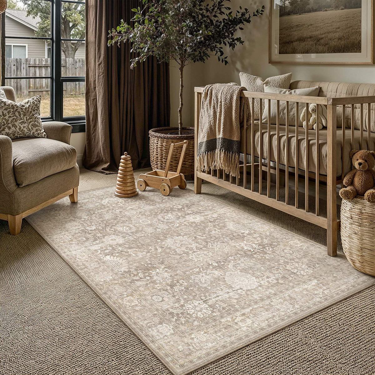 Area Rugs 4x6 Beige Vintage Rug for Living Room (Retro | Beige / 4' x 6' (Rectangular))