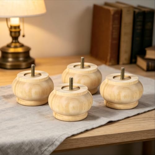 2.36 Inch Replacement Bun Feet for Furniture Solid Rubber Wood