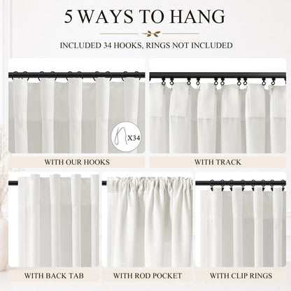 Ivory Linen Curtains 120 Inches Long 2 Panels for Living Room (Ivory / 50"W x 120"L (Pack of 2))