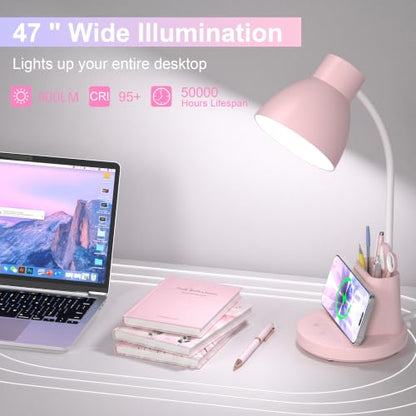 10W Wireless Charging LED Desk Lamp with Pen Holder (Pink)