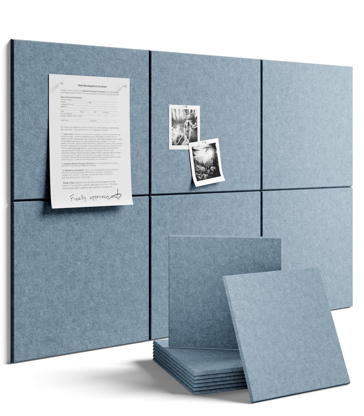 Felt Bulletin Board & Cork Board Alternative 48'' x 36'' (Dusty Blue-1 / Solid tile 6-pack)