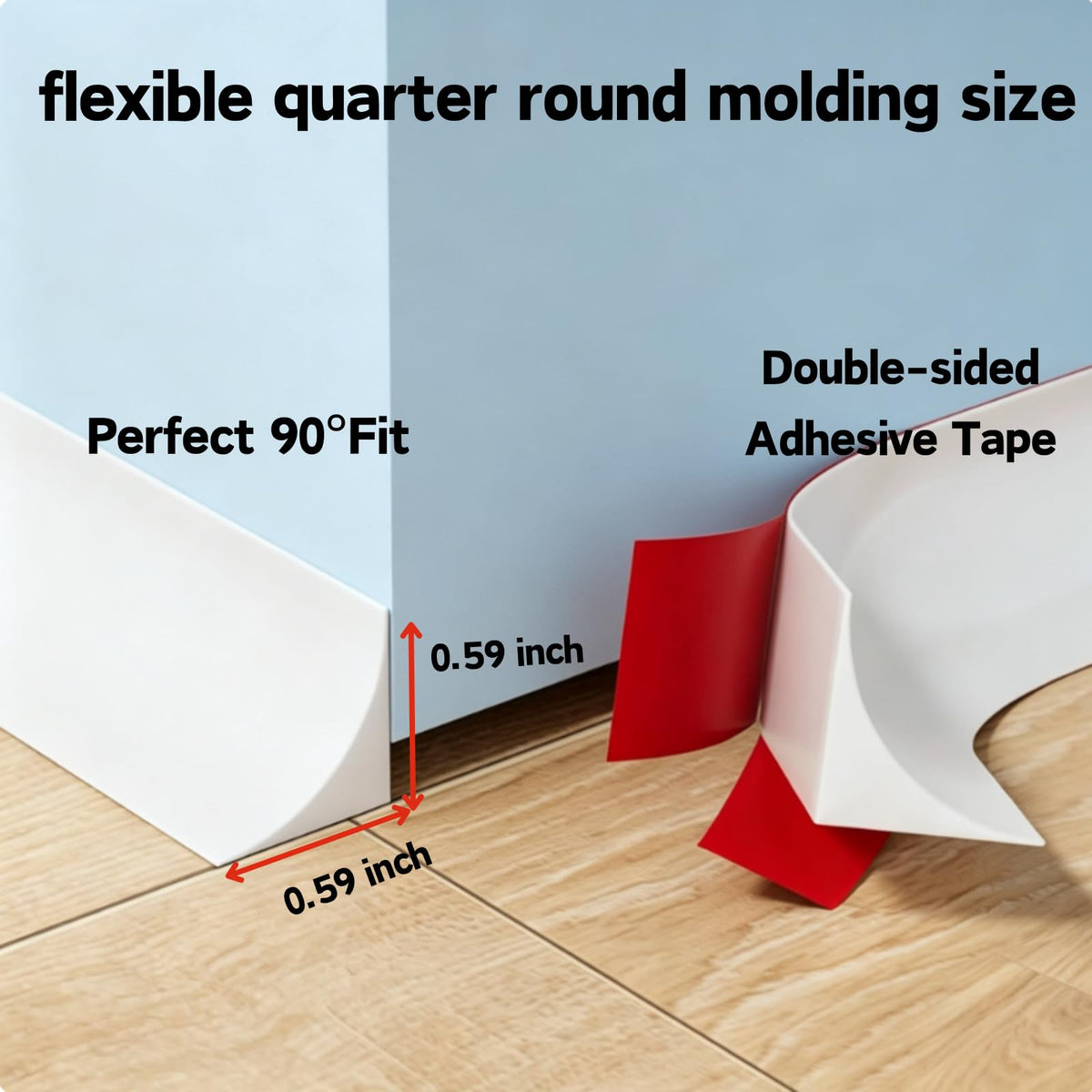 32ft Flexible Quarter Round Molding Peel and Stick Silicone Caulk Strip (White / 32ft(0.59*0.59inch))
