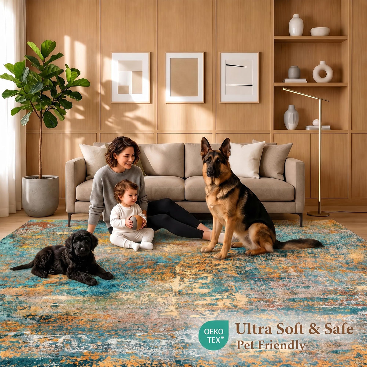 Washable Area Rug 3x6 (Abstract-teal Orange / 3' x 6' (Rectangular))