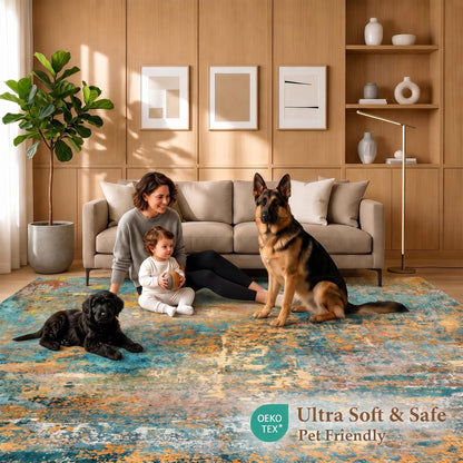 Washable Area Rug 3x6 (Abstract-teal Orange / 3' x 6' (Rectangular))