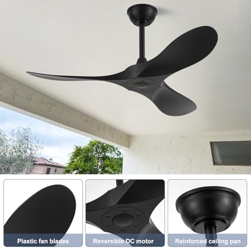 52 60'' Solid Wood Blades Ceiling Fan without Light