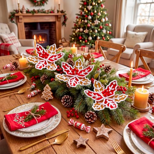 12 PCS Gingerbread Poinsettia Picks Christmas Tree Flowers (Gingerbread)