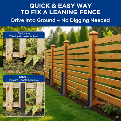 Fence Post Repair Kit for Leaning Fences (Black)