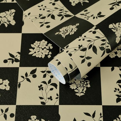 Plaid Peel and Stick Wallpaper Vintage Checkered Contact Paper Vinyl Removable Waterproof Floral and Leaf Plaid Wallpaper for Bedroom Bathroom Kitchen Cabinets