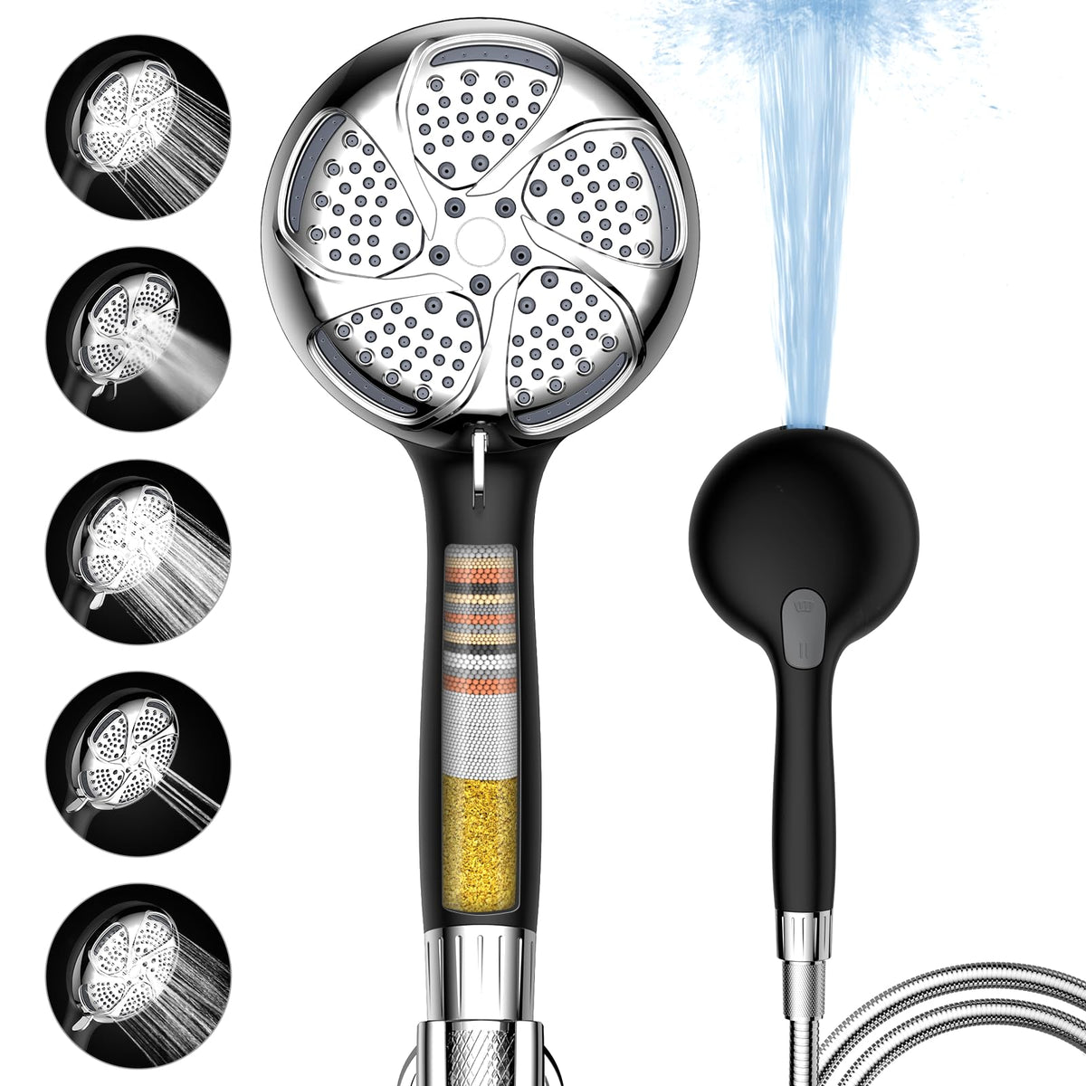Filtered Shower Head with Handheld (Black)