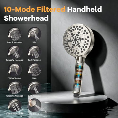 13" Rainfall Shower Head with 5 Spray Modes with Extra Height 12" Shower Arm