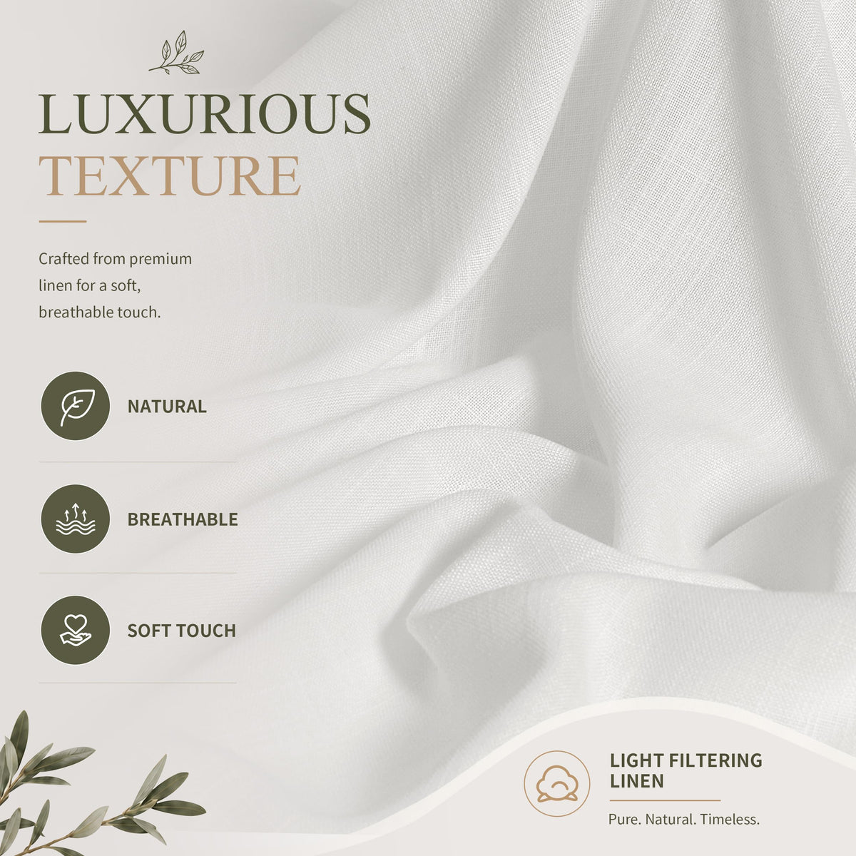 Off White Linen Curtains 120 Inches Long for Living Room 2 Panels (Off White / 52"W x 120"L (Pack of 2))