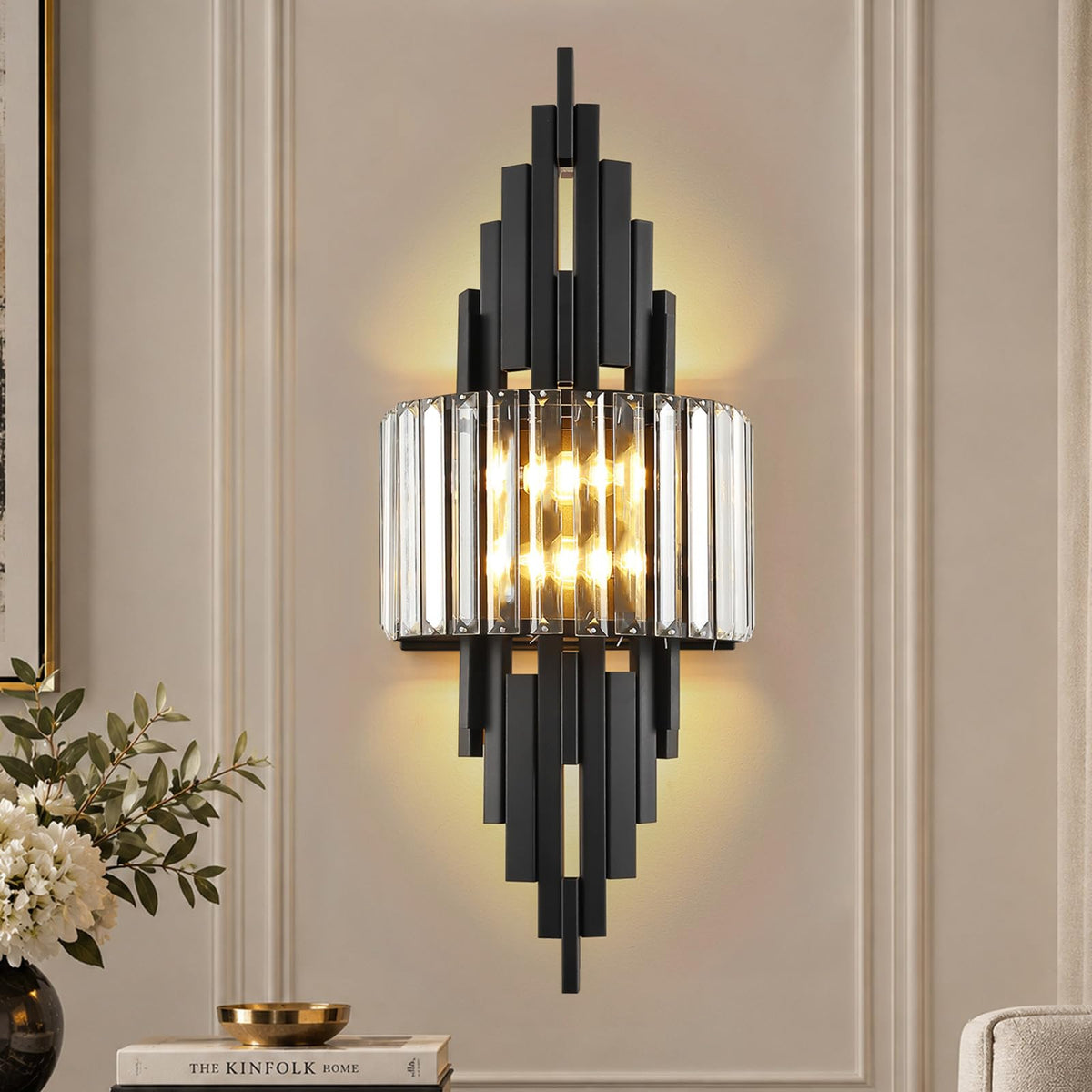 Black Crystal Wall Sconces Mid (Black Rectangle-1P)