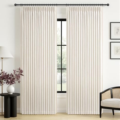 Pinch Pleated Linen Curtains Blackout 96 Inches Long 2 Panels Set for Living (Birch / 50"W x 96"L (Pack of 2))