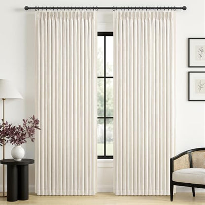 Pinch Pleated Linen Curtains Blackout 96 Inches Long 2 Panels Set for Living (Birch / 50"W x 96"L (Pack of 2))