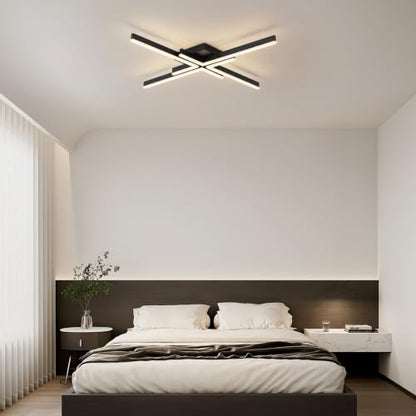 Ceiling Light Fixture Sputnik LED Dimmable Black Flush Mount with Remote (4-light)