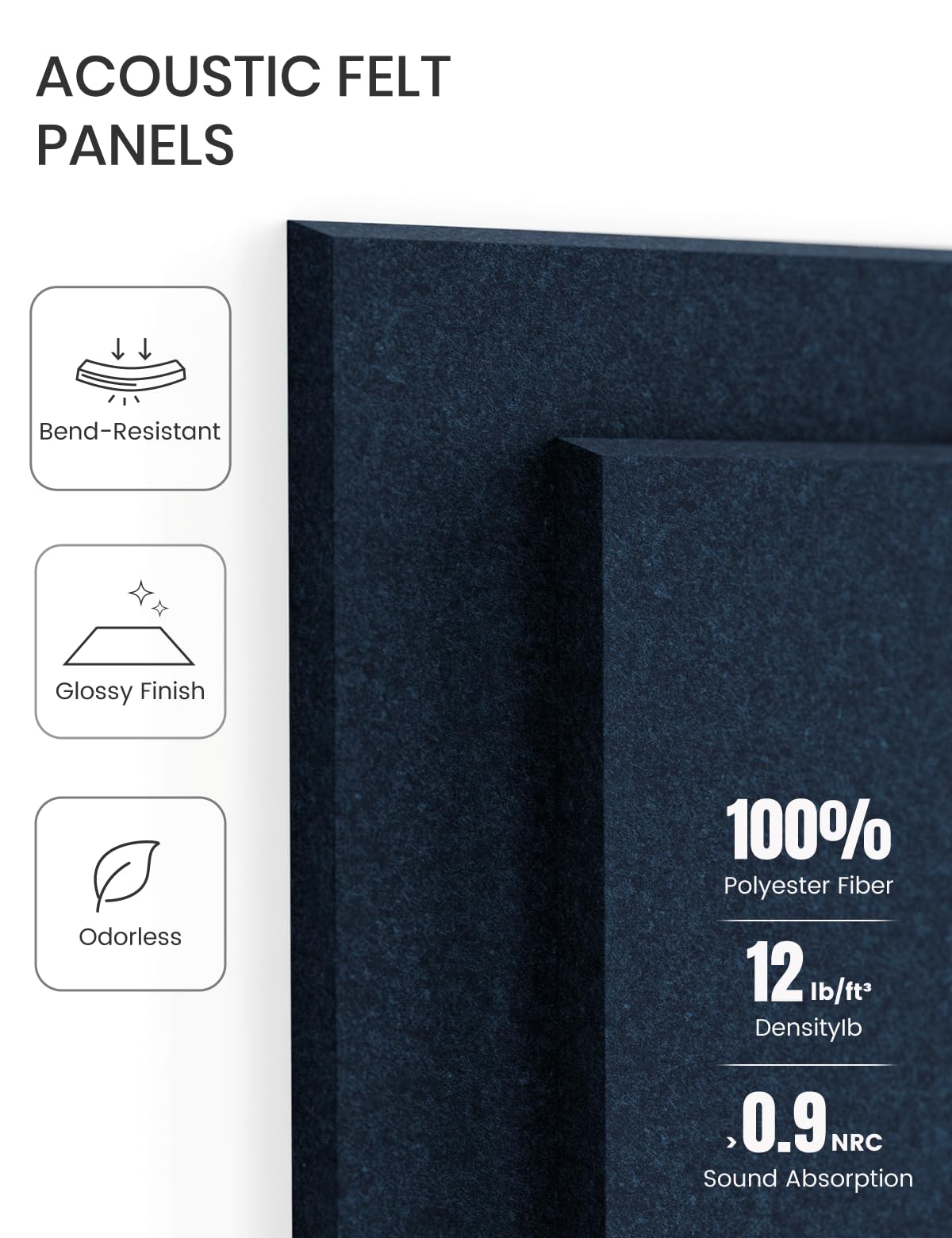 Felt Bulletin Board & Cork Board Alternative 48'' x 36'' (Carbon Blue-1 / Solid tile 12-pack)