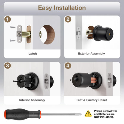 G1 Fingerprint Door Knob Lock with Keypad (Coal Black)