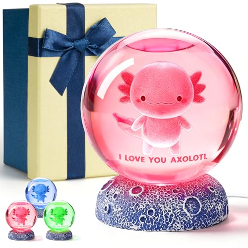 3D Crystal Ball Axolotl Night Light with Resin Base