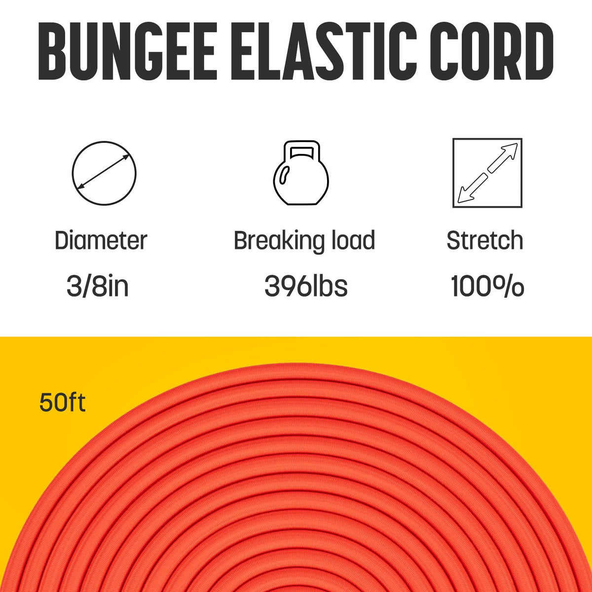 Bungee Cord 3 (Orange / 3/8" x 50FT)