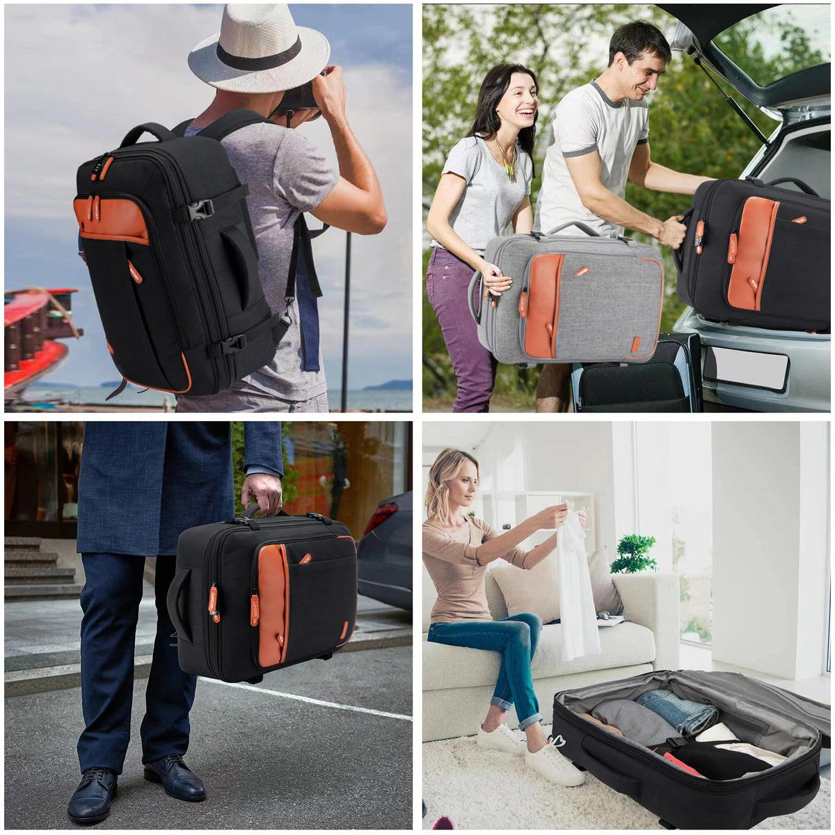 40L Expandable Travel Backpack (Black / 20 inches)