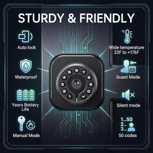 IU62 Dual Sided Keyless Keypad Door Knob with Mechanical Key & USB