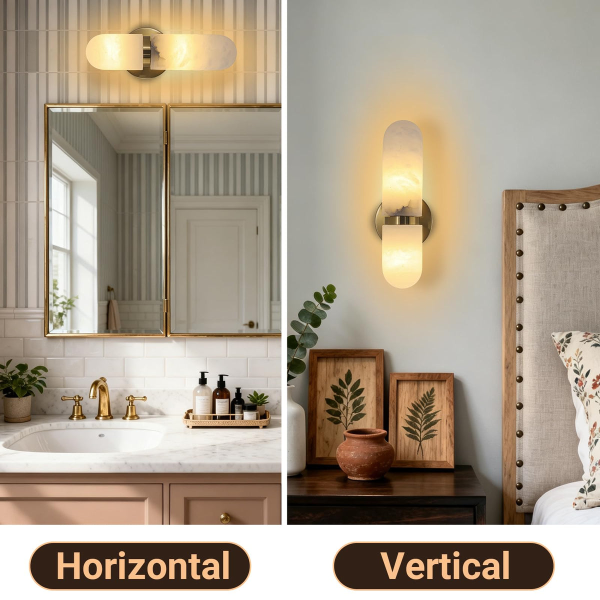 13in Alabaster Wall Sconces (Gold-13in-1 Pack)