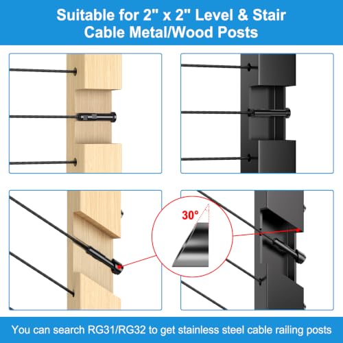 1 8" Cable Railing Kit Hardware Swageless Invisible Cable Railing Tensioner for 2"x2" Wood Post & Metal Post T316 Steel Stainless Deck Cable Railing System