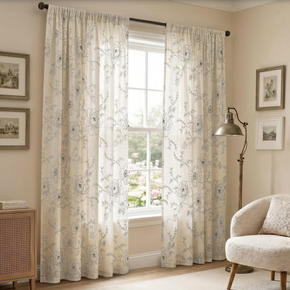 Boho Floral Curtains (Grey Floral / 52"W x 84"L (Pack of 2))