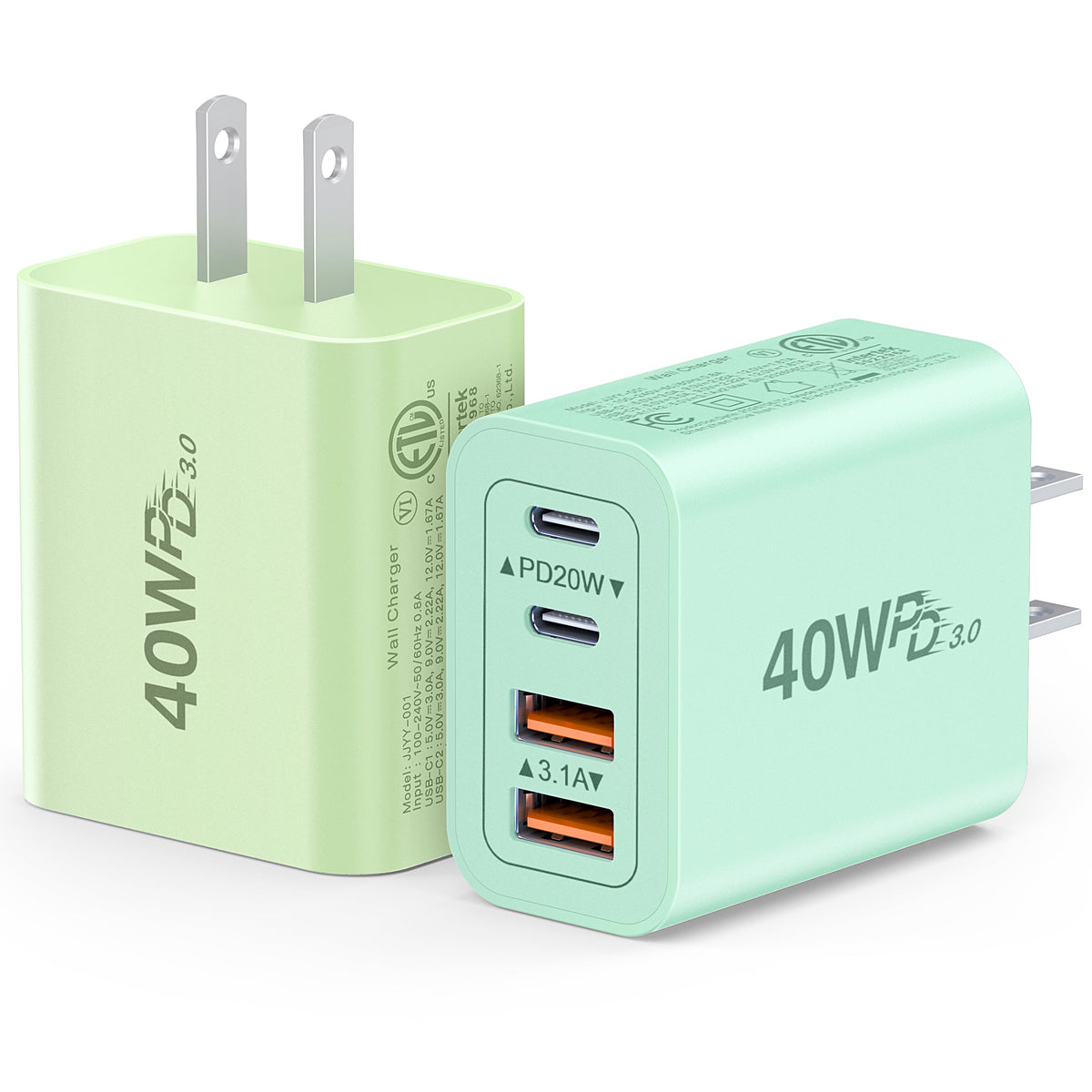 2 Pack] 40W USB C Fast Charger Block (2Pack PM Green / 40W)