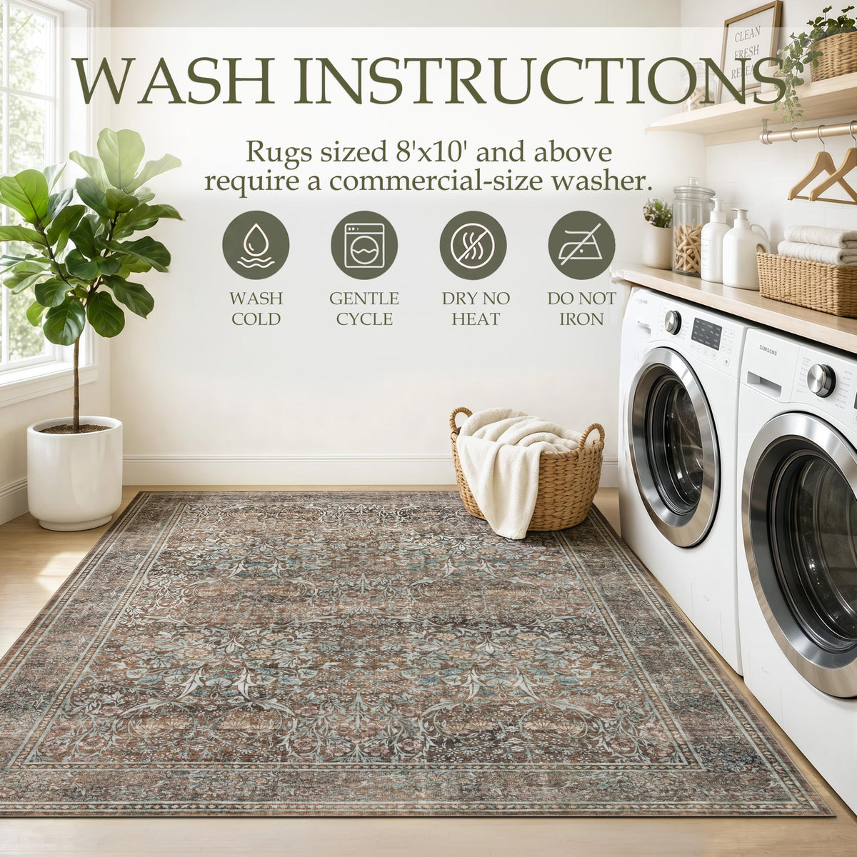Runner Rug 2x10 Washable Vintage Floral Rug (Vintage Brown / 2' x 10' (Rectangular))
