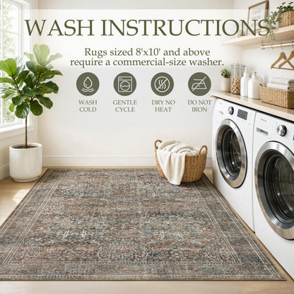 Runner Rug 2x10 Washable Vintage Floral Rug (Vintage Brown / 2' x 10' (Rectangular))