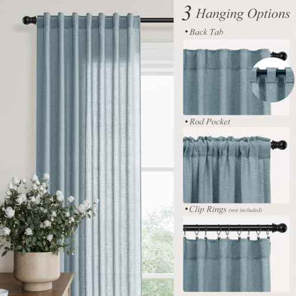 Blue Linen Curtains 63 Inches Long Drape for Living Room 2 Panels (Blue / 52"W x 63"L (Pack of 2))