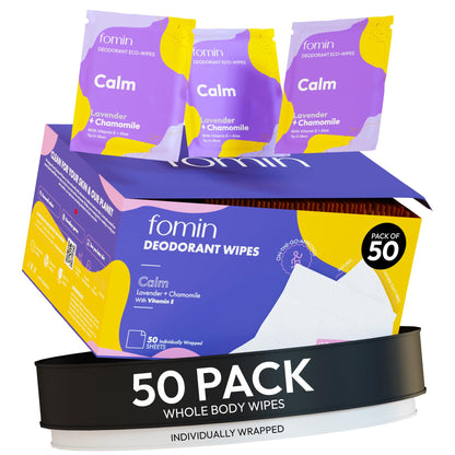 Travel Deodorant Wipes for Women & Men (Calm - Lavender Chamomile - 50 Count)