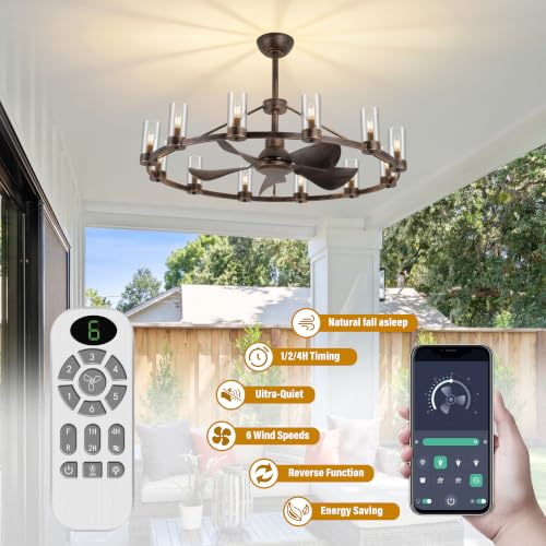 44" Wagon Wheel Chandelier Ceiling Fan with 12 Lights