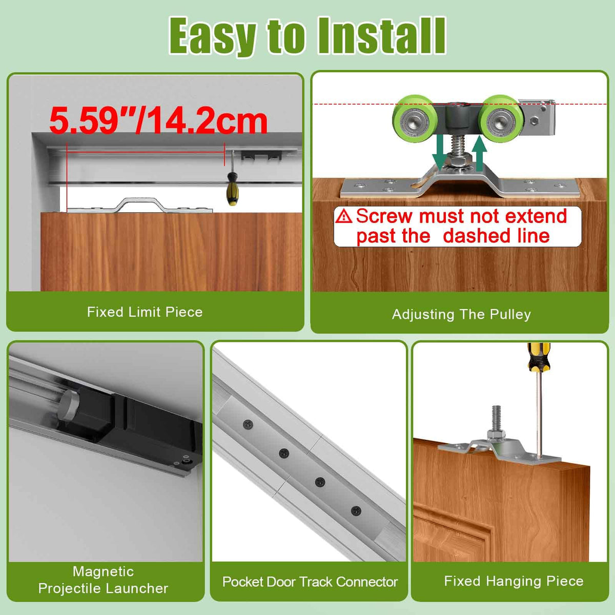 6FT 72in Sliding Pocket Door Track Kit (6Ft / Silver)
