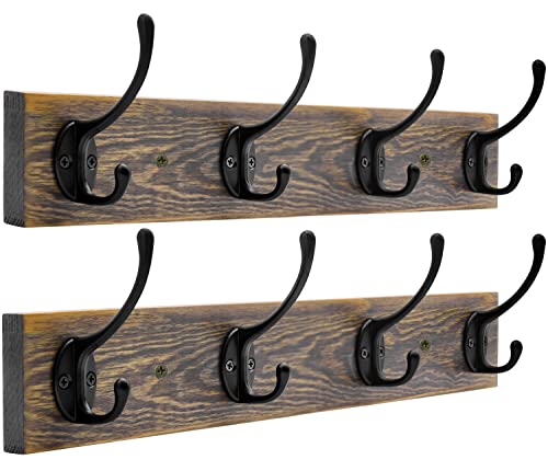 Wall Mounted Coat Rack (Antique wood / 2 Item-4 Hooks)