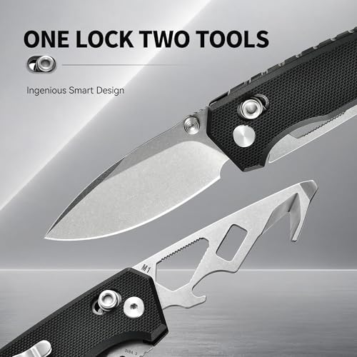 5-in-1 Multitool Pocket Knife, 2.4" Premium CVG-10 Steel Blade Folding Knife with Seatbelt Cutter, Bottle Opener, Wrench & Screwdriver, Durable G10 Handle EDC Knife, Ideal Cool Gifts for Men