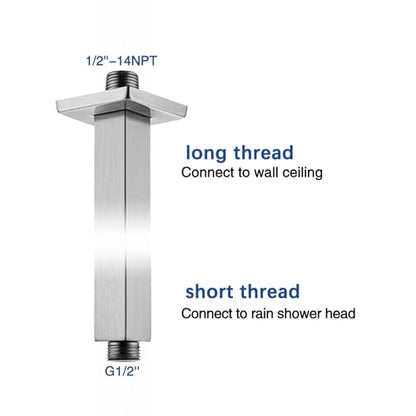 Square 12 Inch Ceiling Mounted Shower Arm With Flange