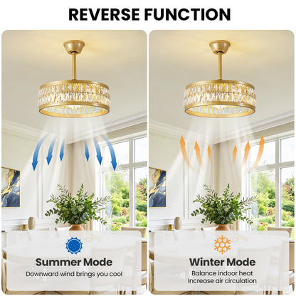 Gold Fandelier Ceiling Fan with Light and Remote Caged Ceiling Fan (Gold)