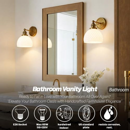 Vintage Gold Vanity Lights for Bathroom with Milk Glass (1-Brass)