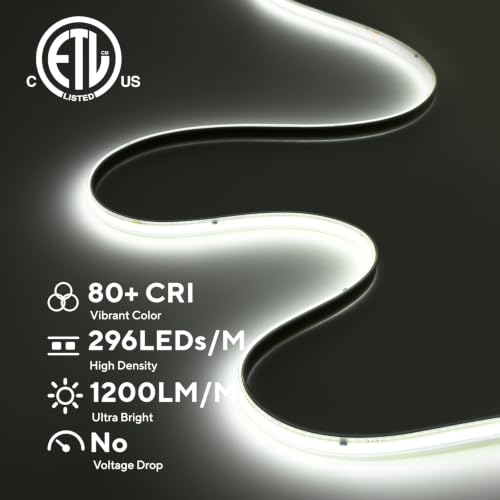 AC 120V ETL COB LED Strip Light 6500K Cool White IP65 32.8FT (32.8FT)